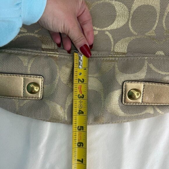 Coach Purse Gold Canvas Leather Jacquard Tote Hobo Shoulder Bag L0868-13500 - Picture 11 of 12